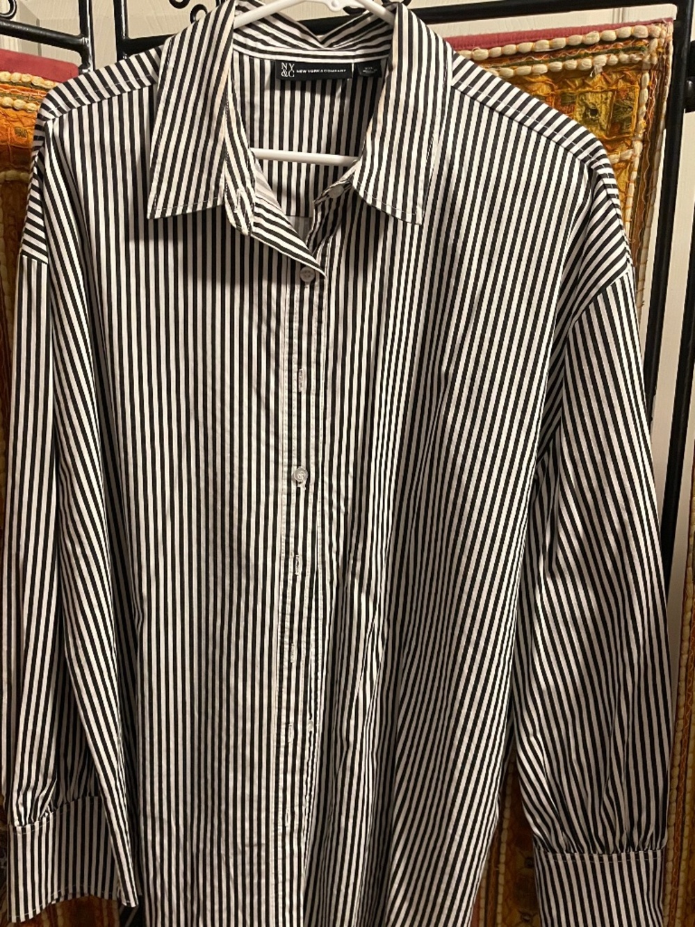 NY&Co Black & White Striped Blouse Extra Long XXL